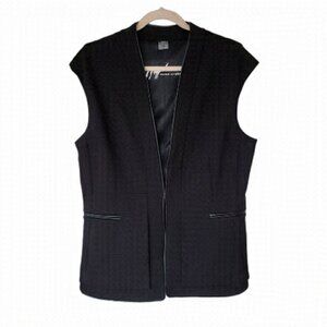 Peter Nygard Black Sleeveless Collarless Blazer Faux Leather Trim